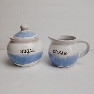 Sheffield Home Ceramic Creamer and Sugar Set Farmhouse White/Blue